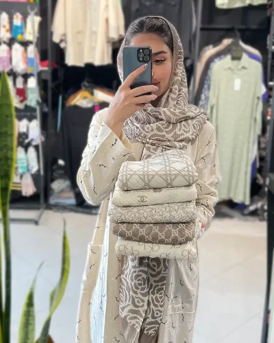 ست شال کرمی با مانتو کرمی