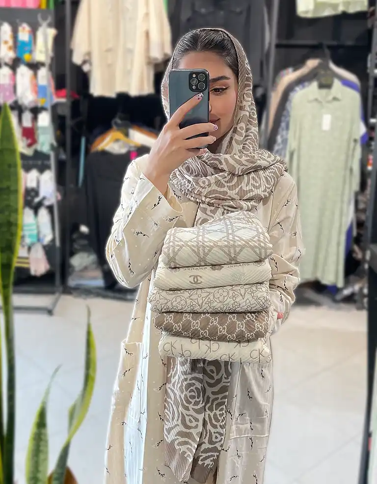 ست شال کرمی با مانتو کرمی