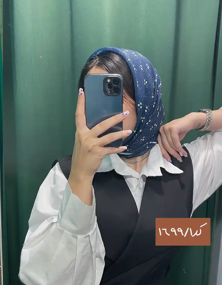 مینی اسکارف نخی طرحدار سرمه ای