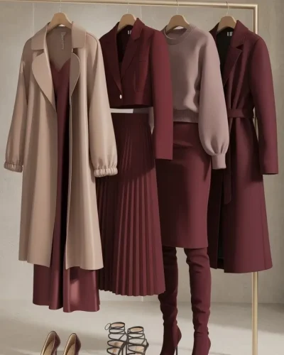 رنگ زرشکی با شال قهوه ای