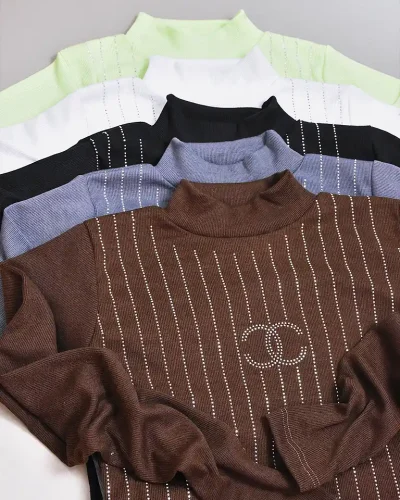 کراپ نگین دار استین بلند