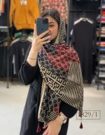 شال مخمل مشکی زرشکی کد 1829 - Image 2