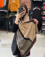 شال مخمل مشکی زرشکی کد 1829 - Image 3