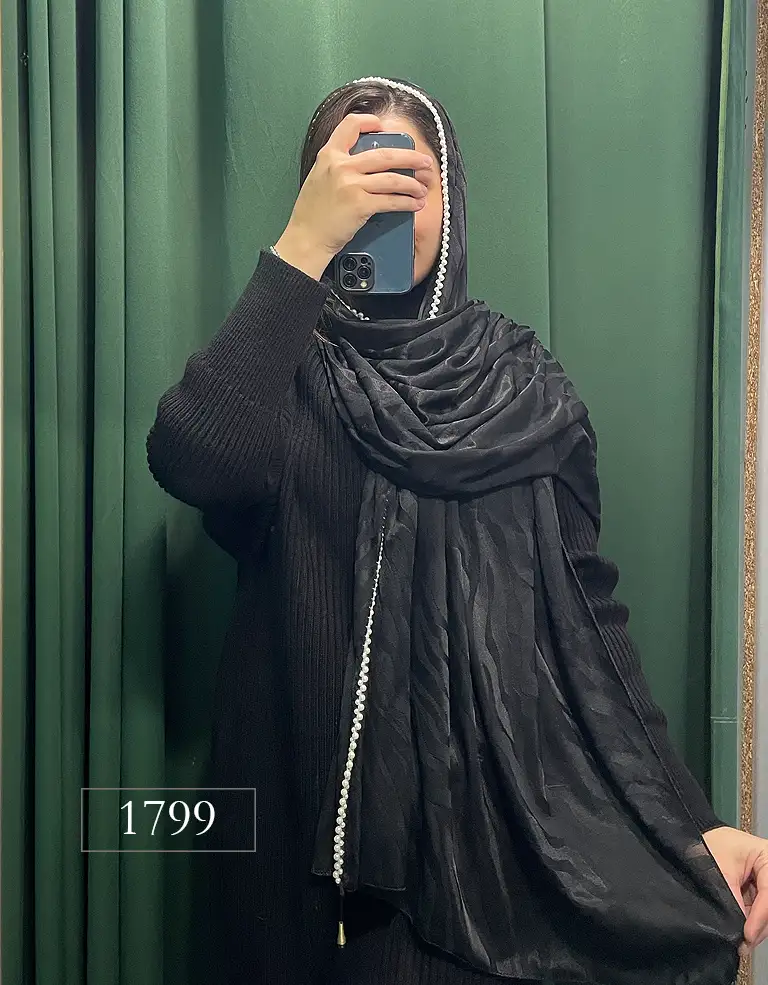 shawl.meshki.lane.morvarid.nazkhaton2026 شال مشکی ریون نخ لبه مروارید کد 1799 - Image 1