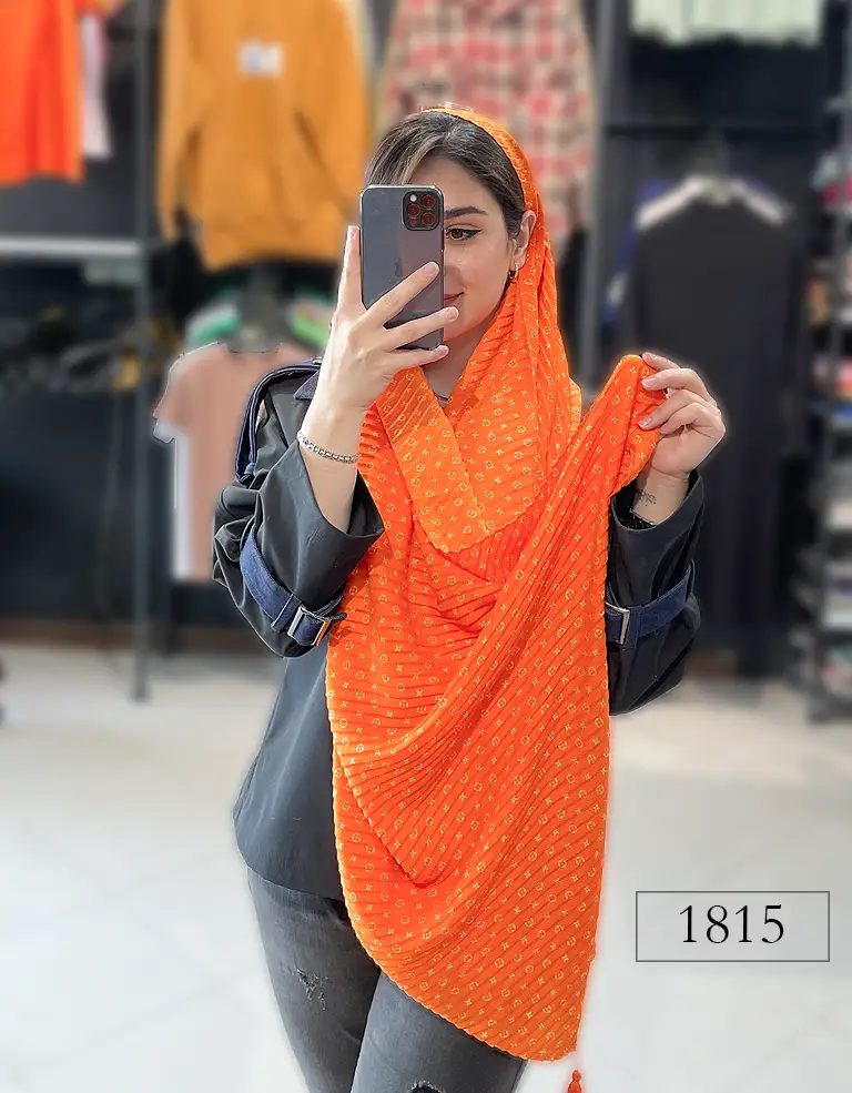 shawl.tarhdar.narengi.nakhi.nazkhaton2026 شال پلیسه نخی نارنجی کد 1815 - Image 1