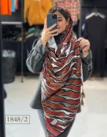 شال موهر قهوه ای طرحدار کد 1848 - Image 2