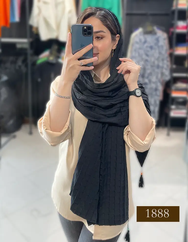 shawl.nakhi.meshki.pelise.nazkhaton2026.01 شال مشکی پلیسه کد 1888 - Image 1