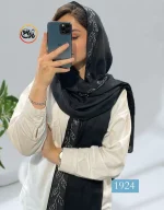 شال مشکی نگین دار طرح برگ کد 1924