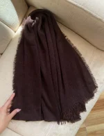 شال دور‌ریش قهوه ای سرمه ای کرم کد 1965